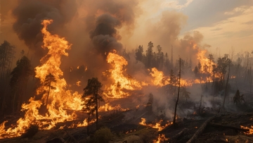 森林火灾猛烈燃烧树木浓烟滚滚