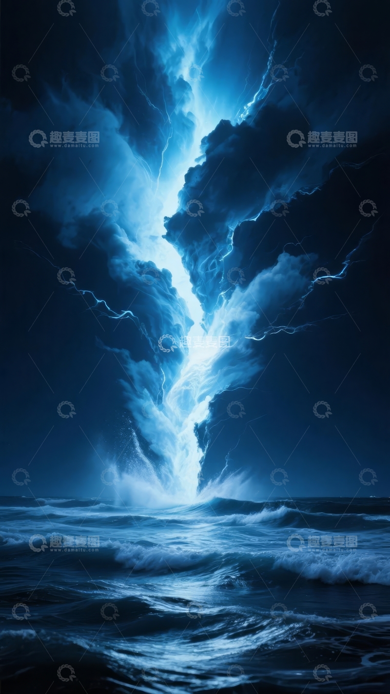 高清大图下载【趣麦麦图】夜空中的闪电照亮了海面