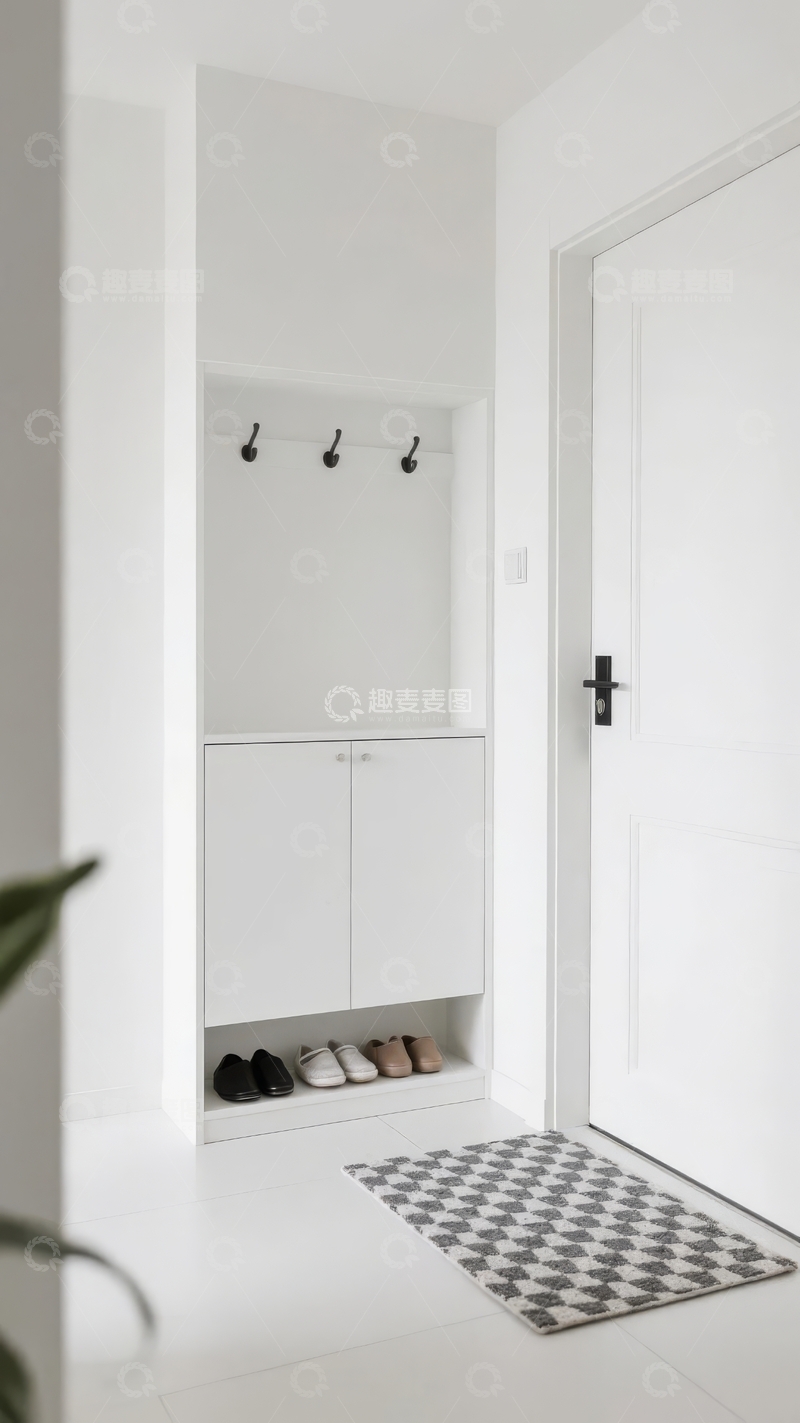 高清大图下载【趣麦麦图】现代简约风格的白色玄关角落