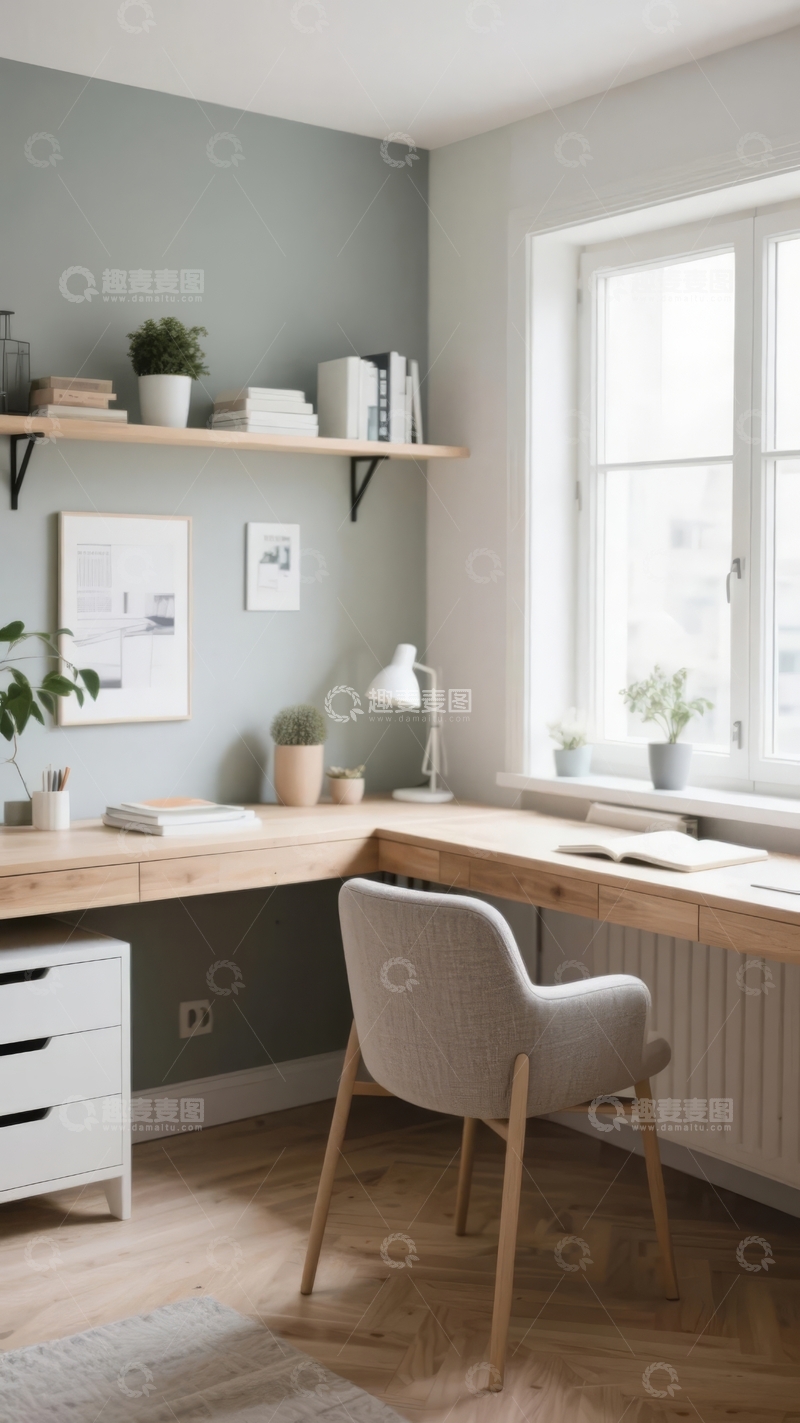 高清大图下载【趣麦麦图】现代简约风格的室内书房角落