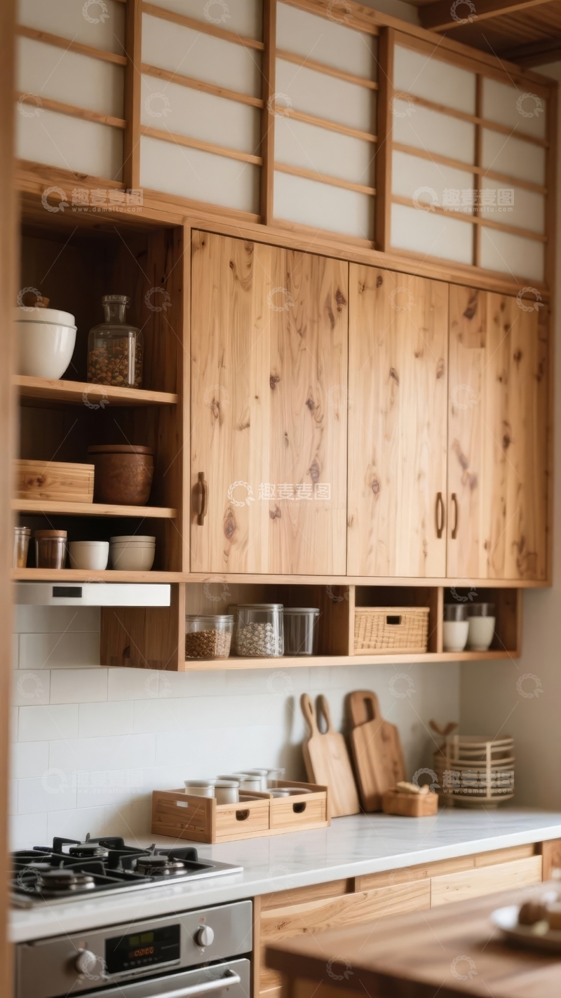 高清大图下载【趣麦麦图】日式风格木质橱柜厨房展示