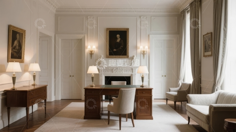 高清大图下载【趣麦麦图】典雅古典风格办公室内部陈设