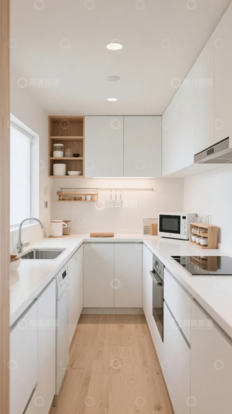 高清大图下载【趣麦麦图】现代简约风格白色橱柜厨房空间