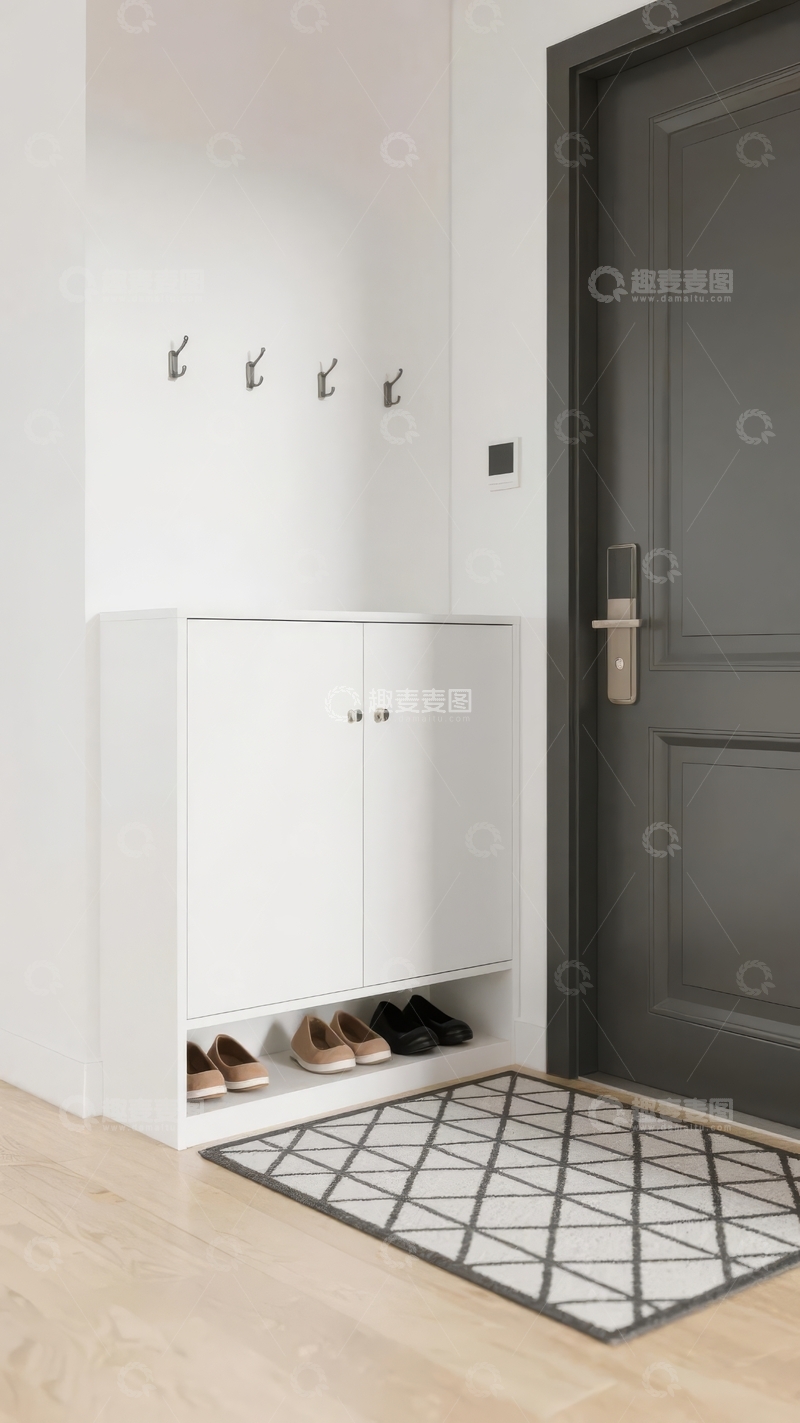 高清大图下载【趣麦麦图】现代简约风格玄关设计鞋柜与挂钩组合