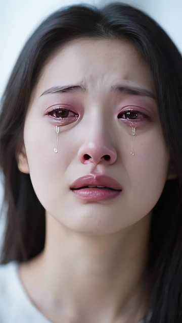 年轻女子悲伤哭泣脸部特写