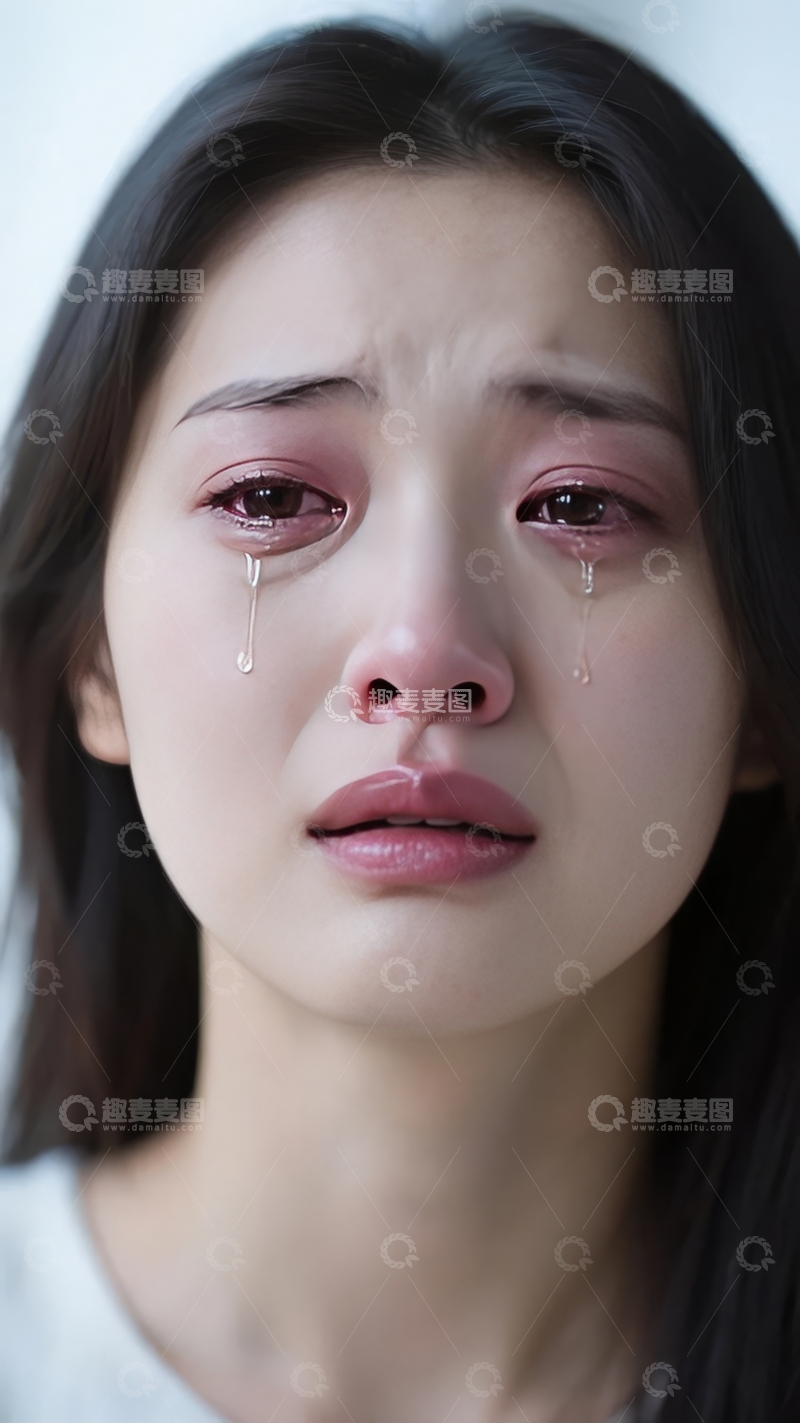 高清大图下载【趣麦麦图】年轻女子悲伤哭泣脸部特写