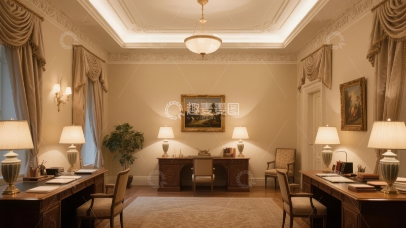 高清大图下载【趣麦麦图】豪华古典风格办公室内部装饰精美布置