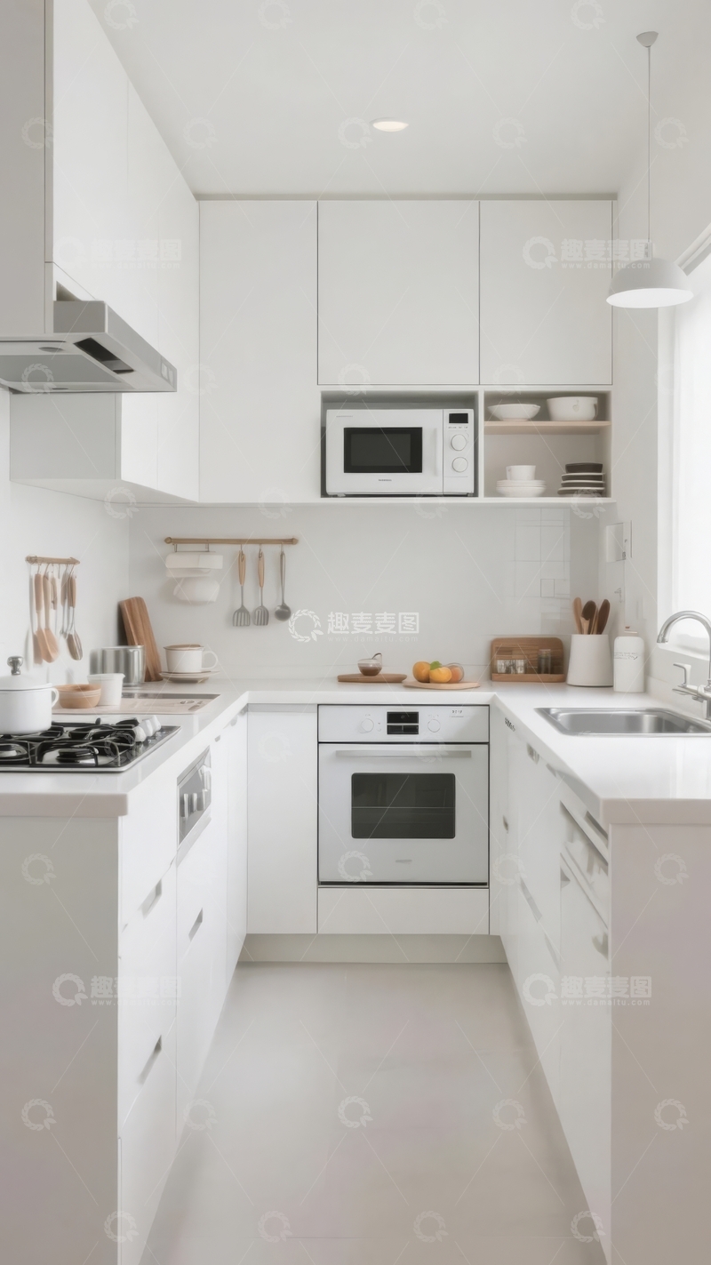 高清大图下载【趣麦麦图】现代简约风格白色厨房空间设计