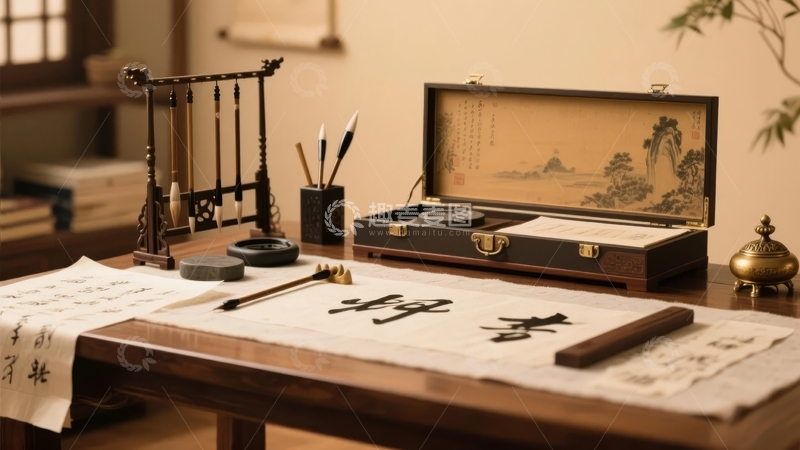 高清大图下载【趣麦麦图】传统中式书法文房四宝摆件静物摄影