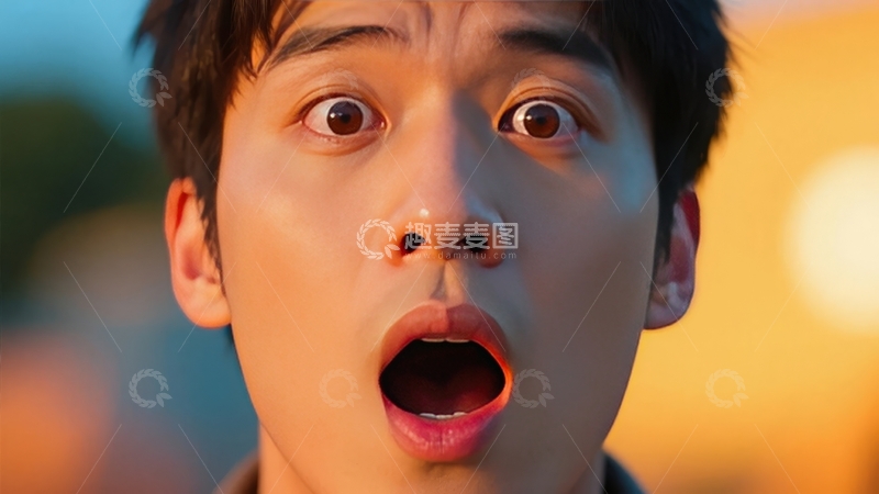 高清大图下载【趣麦麦图】年轻男子惊讶表情特写户外场景
