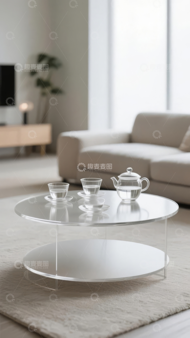 高清大图下载【趣麦麦图】现代简约客厅中的茶具与沙发