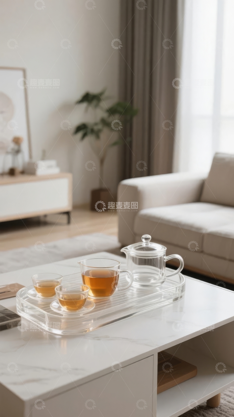 高清大图下载【趣麦麦图】现代简约客厅中的茶具摆设