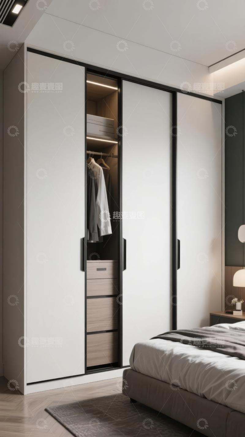高清大图下载【趣麦麦图】现代简约风格卧室衣柜与床铺组合设计