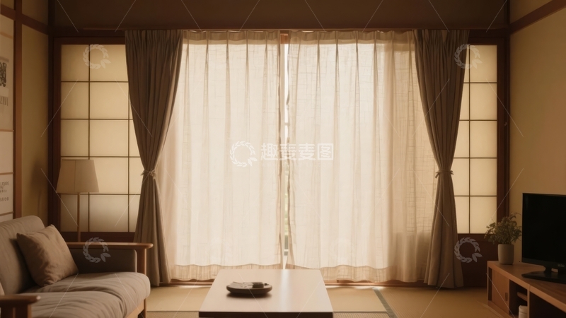 高清大图下载【趣麦麦图】日式风格客厅透过窗帘的柔和光线
