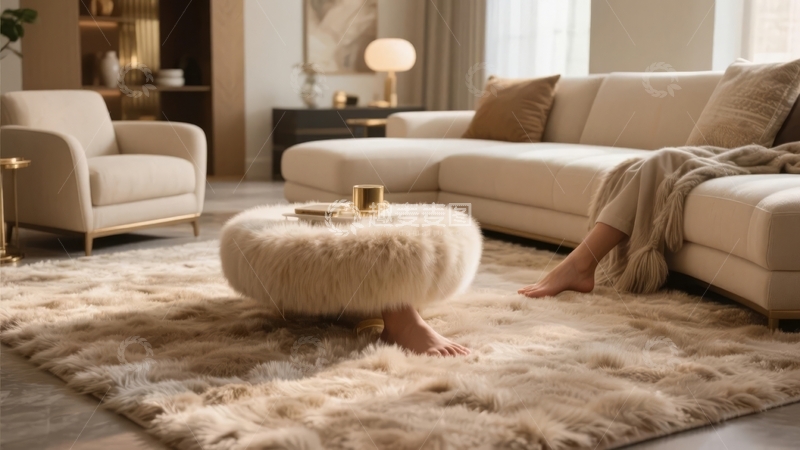 高清大图下载【趣麦麦图】现代客厅中柔软地毯上的舒适角落