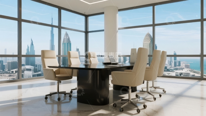 高清大图下载【趣麦麦图】现代会议室俯瞰城市天际线