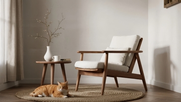 室内角落一只橘猫安静地躺在地毯上