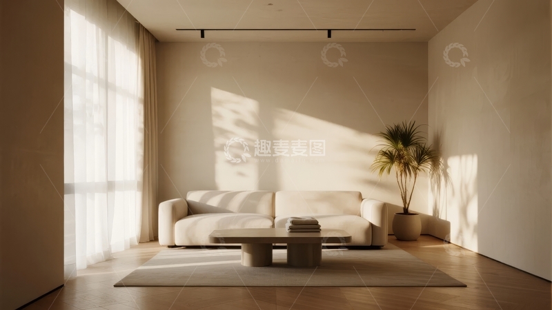 高清大图下载【趣麦麦图】现代简约风格客厅阳光透过窗户洒在沙发上