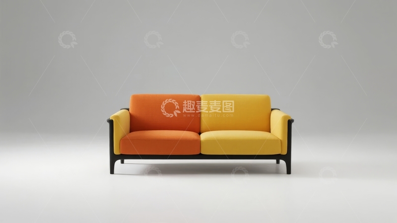 高清大图下载【趣麦麦图】现代简约风格双色沙发置于纯白背景中