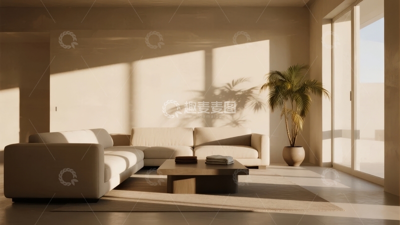 高清大图下载【趣麦麦图】现代简约客厅阳光洒落光影交错