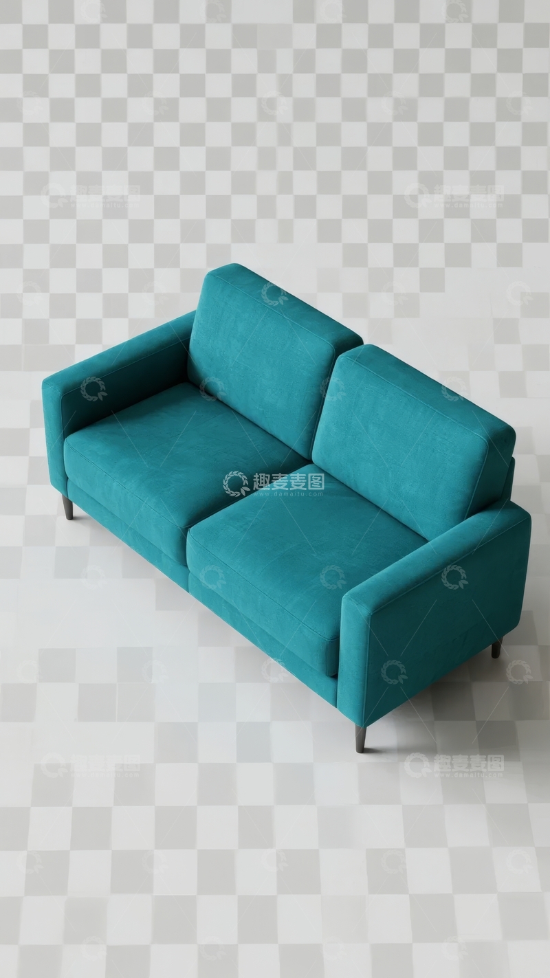 高清大图下载【趣麦麦图】俯视角度下的蓝色布艺双人沙发