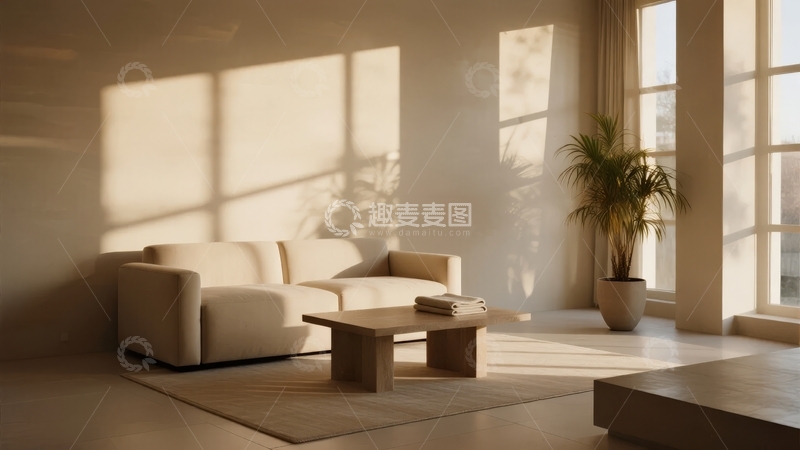 高清大图下载【趣麦麦图】阳光洒满的简约客厅角落