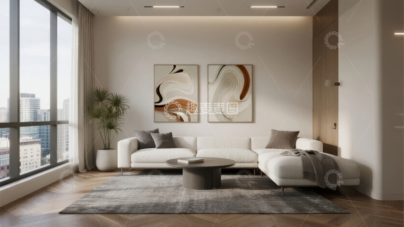 高清大图下载【趣麦麦图】现代简约客厅设计大面积窗户城市景观
