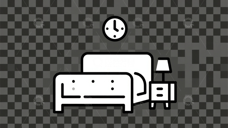 高清大图下载【趣麦麦图】-简约风格卧室床头柜与挂钟图标