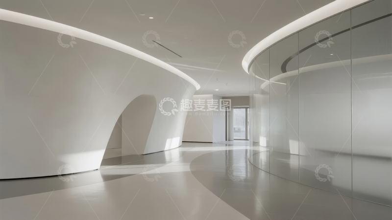 高清大图下载【趣麦麦图】现代简约风格的白色室内走廊空间