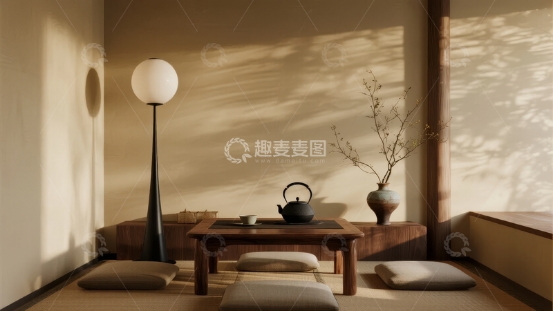 高清大图下载【趣麦麦图】日式风格茶室光影交错宁静雅致