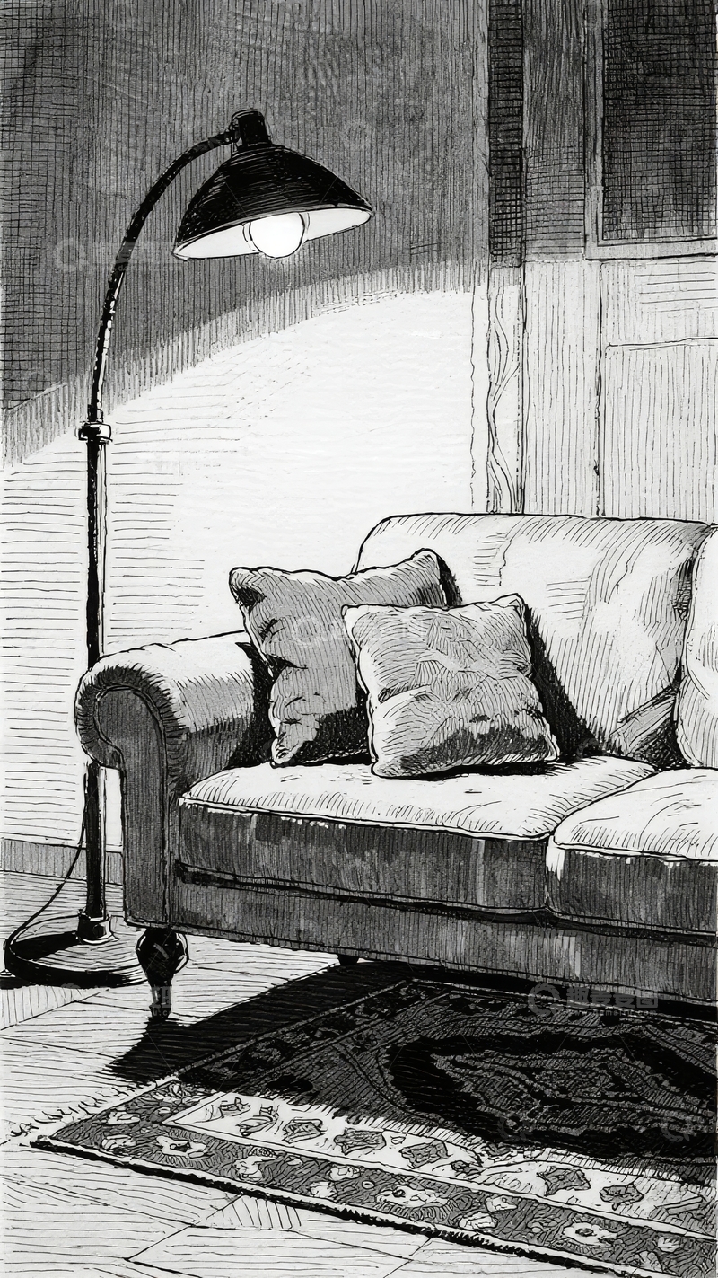 高清大图下载【趣麦麦图】室内角落的沙发与落地灯营造温馨氛围