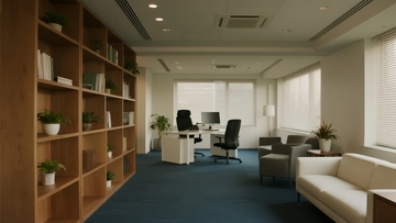 现代办公室休息区与工作区结合的室内场景