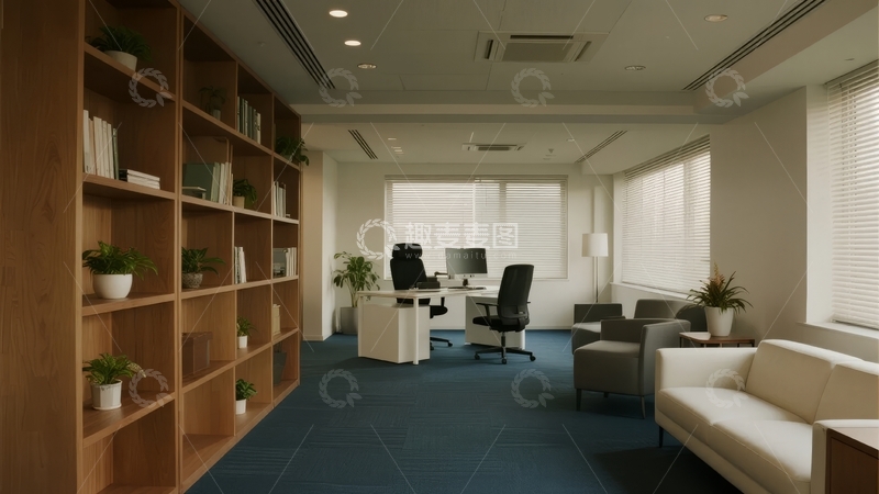 高清大图下载【趣麦麦图】现代办公室休息区与工作区结合的室内场景