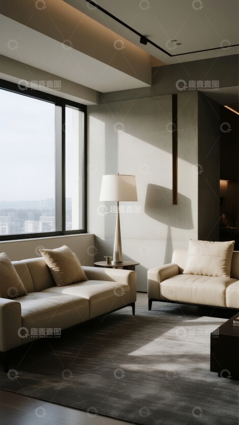 高清大图下载【趣麦麦图】现代简约风格客厅设计窗外城市景观
