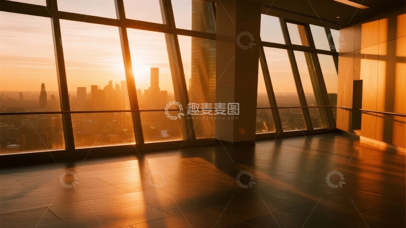 高清大图下载【趣麦麦图】清晨阳光洒满高楼室内尽览城市天际线