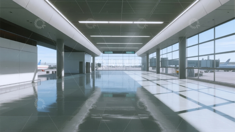 高清大图下载【趣麦麦图】现代化机场候机厅宽敞明亮视野开阔