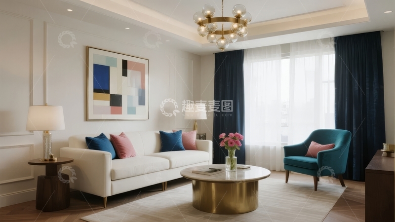 高清大图下载【趣麦麦图】现代客厅装饰优雅舒适布置