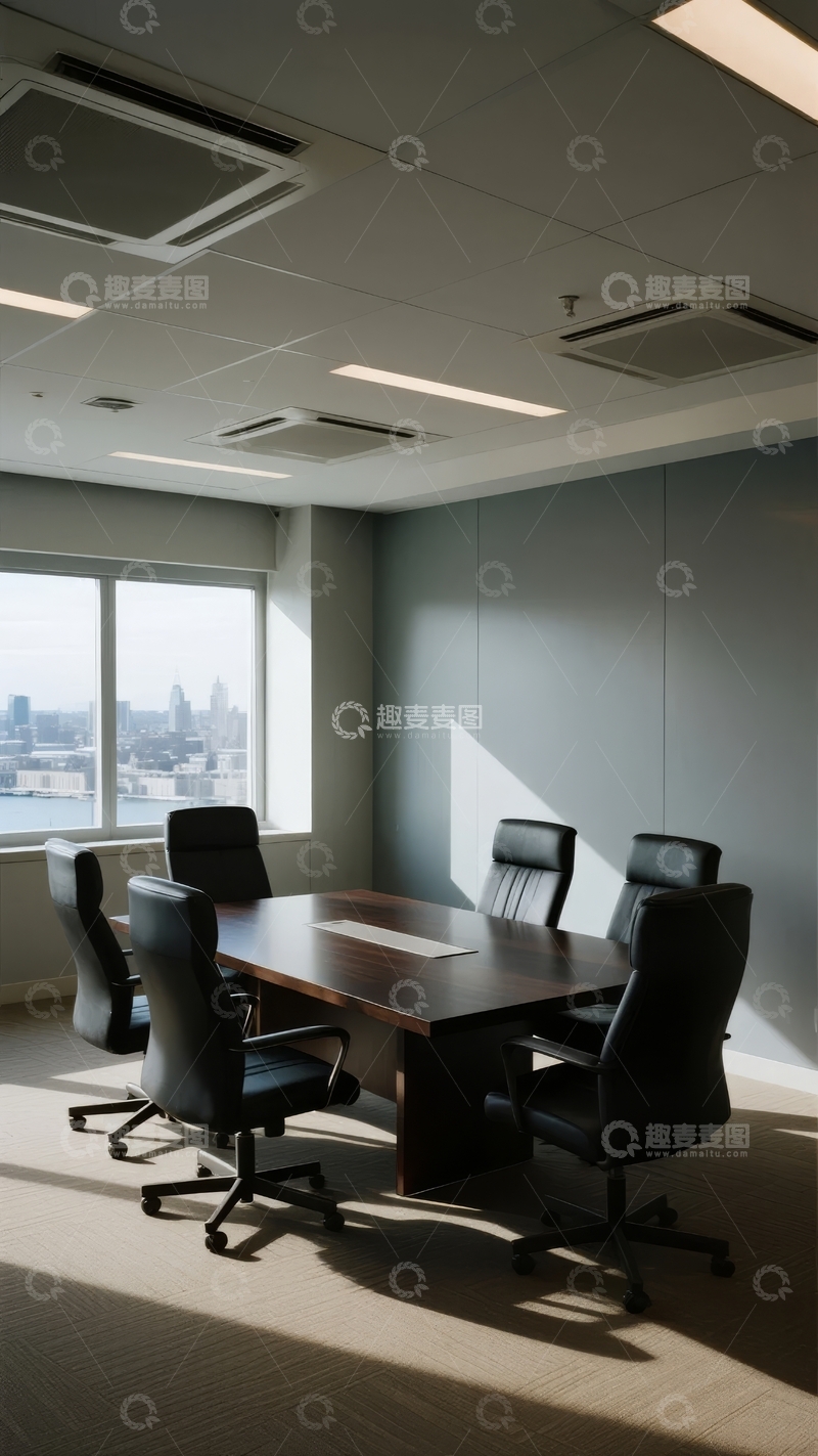高清大图下载【趣麦麦图】现代会议室配备深色会议桌和舒适座椅