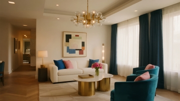 现代客厅布置优雅舒适配有沙发和装饰画