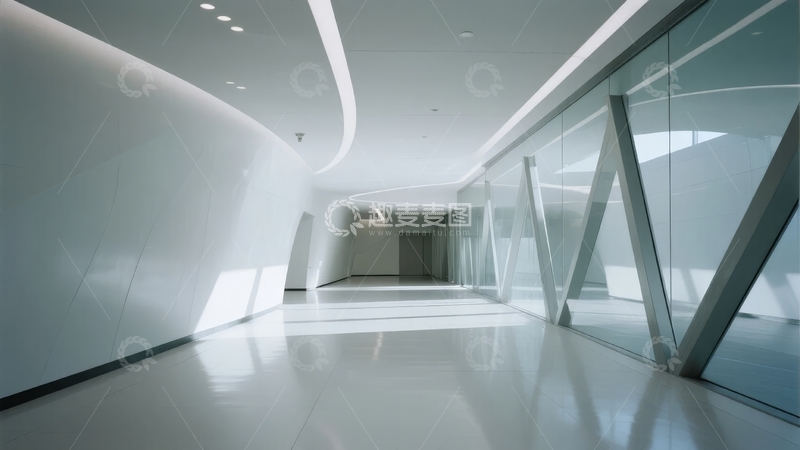 高清大图下载【趣麦麦图】现代建筑内部长廊光影交错设计