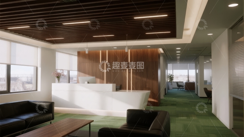 现代办公室接待区设计简洁明亮