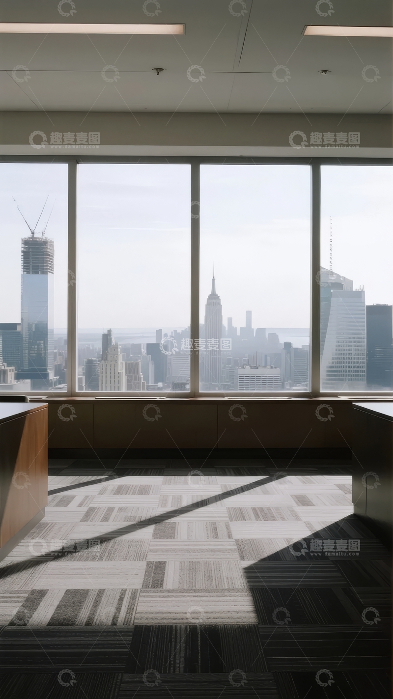 高清大图下载【趣麦麦图】现代办公室窗景俯瞰城市天际线