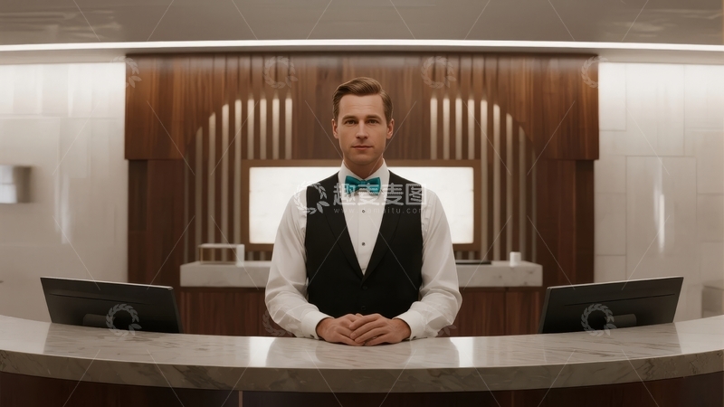高清大图下载【趣麦麦图】身着正装的男子站在酒店前台