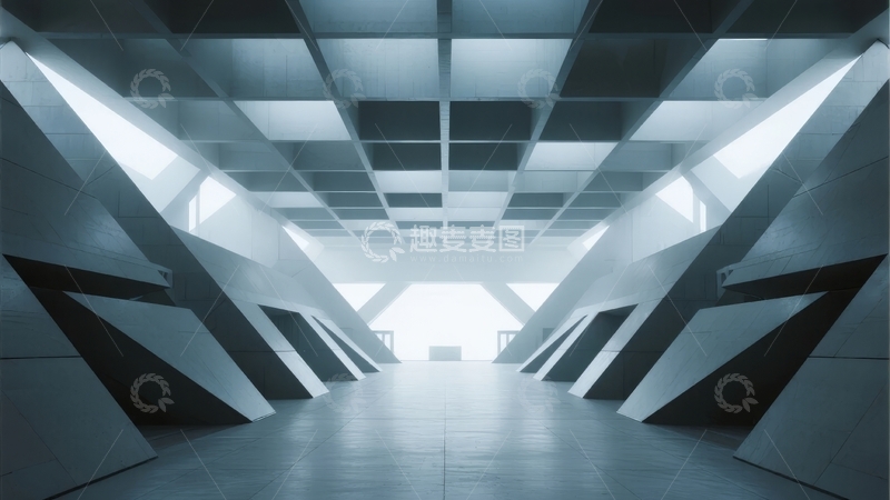高清大图下载【趣麦麦图】未来感十足的几何走廊尽头透出明亮光芒