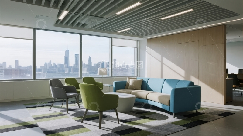 高清大图下载【趣麦麦图】现代办公室休息区窗外城市景观