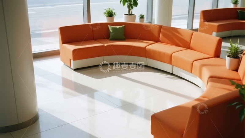 高清大图下载【趣麦麦图】现代室内橙色弧形沙发休息区
