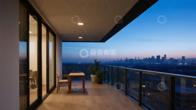 高清大图下载【趣麦麦图】现代阳台夜景城市天际线