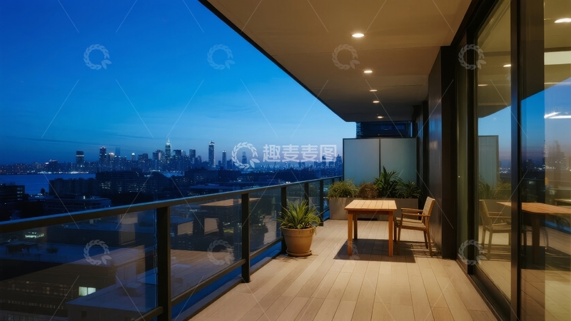 高清大图下载【趣麦麦图】-夜晚城市景观阳台户外休闲场景