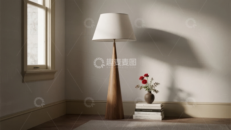 高清大图下载【趣麦麦图】简约室内角落摆放着落地灯与花瓶