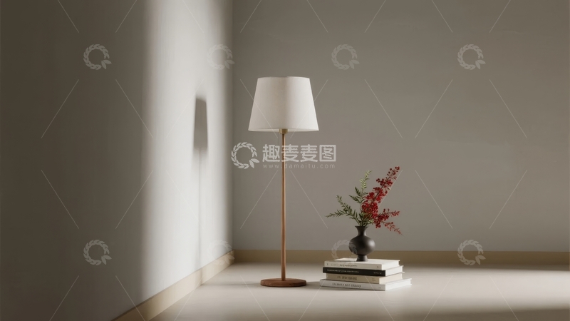 高清大图下载【趣麦麦图】简约室内角落摆放着台灯与花瓶